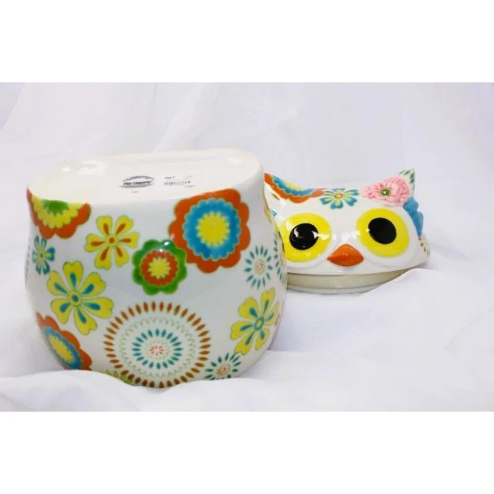D/C'd Pier 1 Imports Owl Cookie Jar Hand Painted Stoneware 9.5